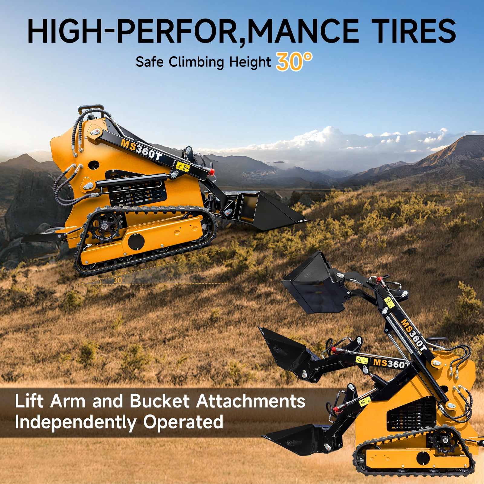MMS New Mini Skid Steer Loader MS360T, 13.5HP 420cc RATO GAS Engine Stand-on Crawler Loader,  Foldable Pedals Track Loader