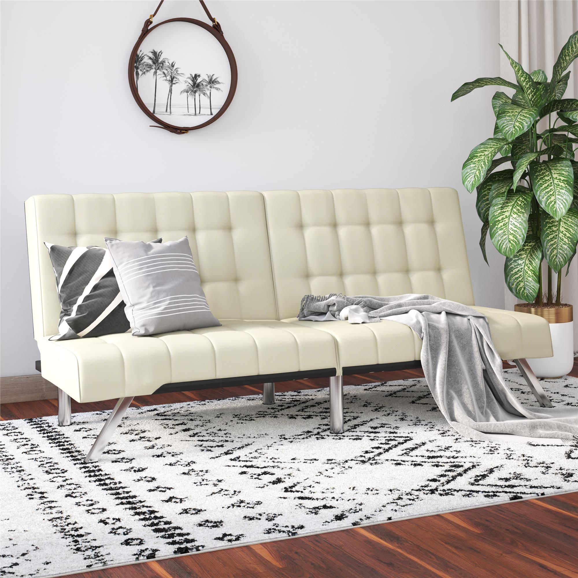 DHP Emily Convertible Tufted Futon Sofa, Vanilla Faux Leather - image 2 of 21