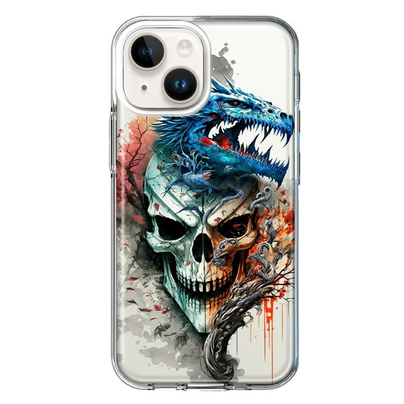 MUNDAZE Apple iPhone 14 Plus Fantasy Blue Dragon Dream Skull Double Layer Phone Case Cover