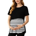 thumbnail image 2 of BRGZLK Maternity Nursing Tshirt for Womens Trendy Short Sleeve Stripe Patchwork Breastfeeding Tops Pregnant Breathable Comfortable Tees Black XL, 2 of 8