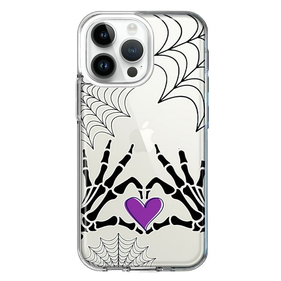 MUNDAZE Case for Apple iPhone 15 Pro Max Slim Hard Shell Soft TPU Hybrid Shockproof Heavy Duty Protective Phone Cover - Halloween Skeleton Heart Hands Spooky Spider Web