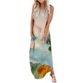 thumbnail image 2 of Lenago Robes Grande Taille pour Femmes Robe Longue Sans Manches Imprimée Col Rond Robes d'Été Plage en Solde, 2 of 5