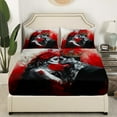 thumbnail image 3 of 3D Couple Skull Sheet Set Queen Size,Romantic Gothic Lover Bed Sheets Set,Rose Wedding Valentine'S Day Sheets Horror Red Blood Print Flat Fitted Sheet for Adults, 3 of 6