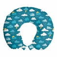 thumbnail image 1 of Nursery Travel Pillow Neck Rest, Raindrops Clouds with Sun Stormy Weather Thunder Lightning Sky Items, Memory Foam Traveling Accessory Airplane and Car, 12", Sea Blue White Mustard, by Ambesonne, 1 of 2