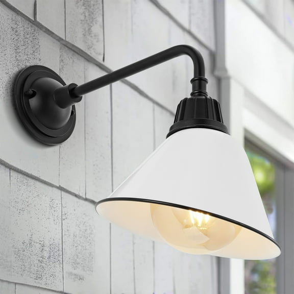 JONATHAN Y Croydon 9.63" 1-Light Farmhouse Industrial Indoor/Outdoor Iron LED Gooseneck Arm Outdoor Sconce, White