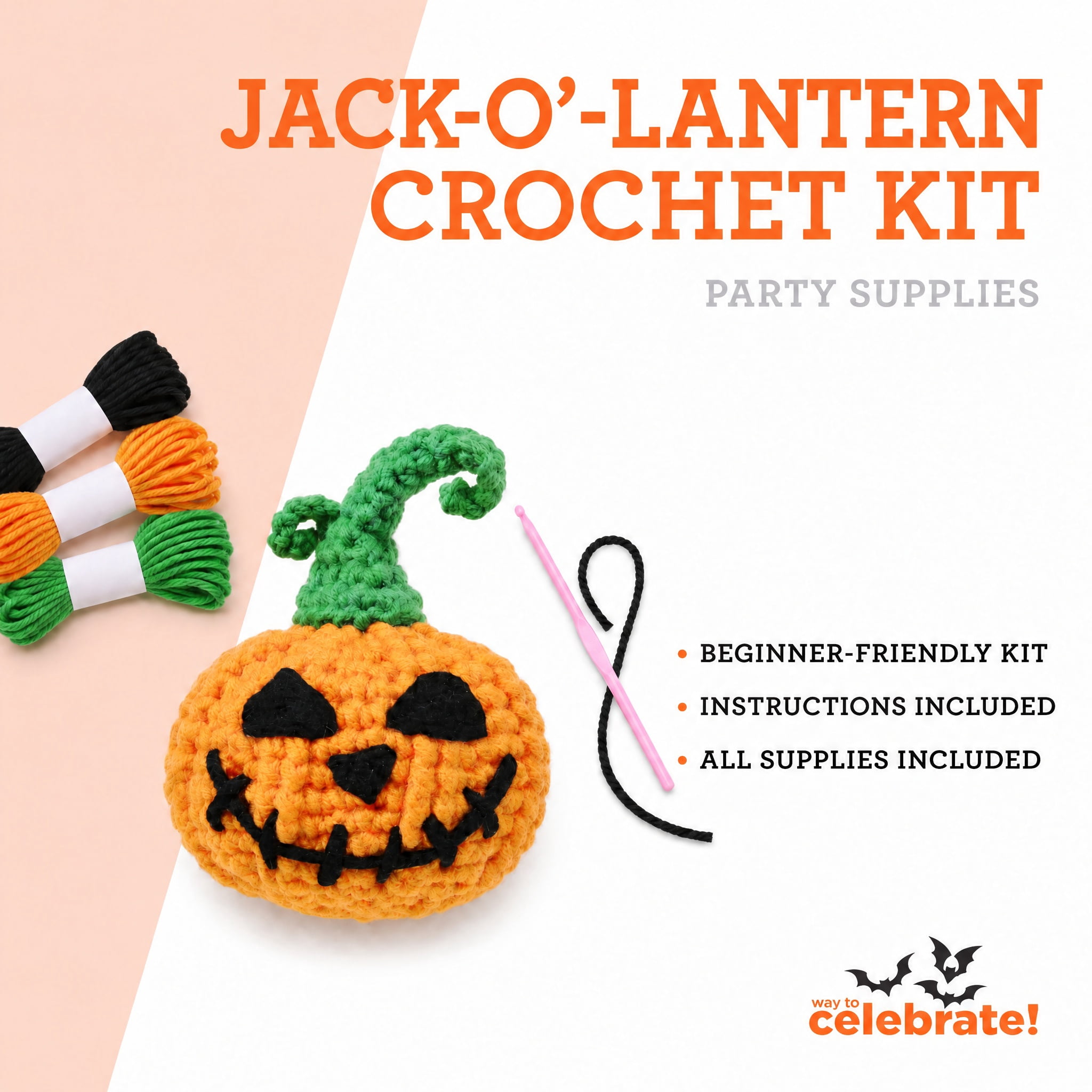 Jack-o'-Lantern Crochet Kit, Multicolor, Halloween by Way To Celebrate