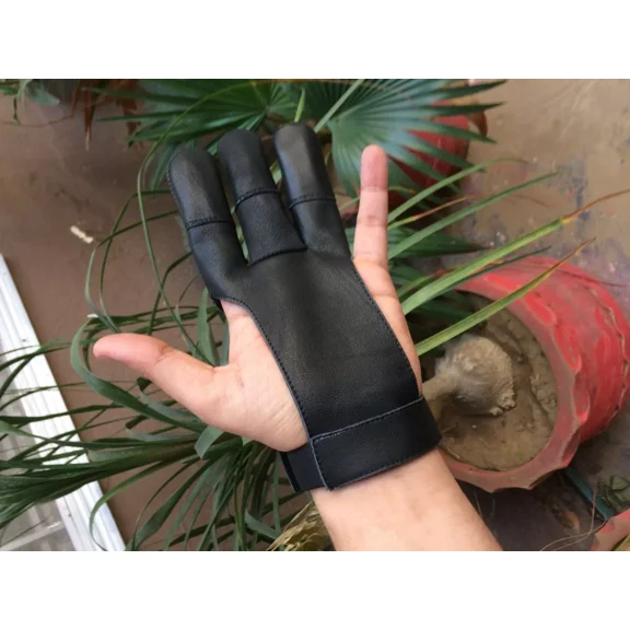 Genuine Leather Traditional 3 FInger Archery Shooting Leather Glove, Durable Finger Tabs for Bowstring Release and Comfort