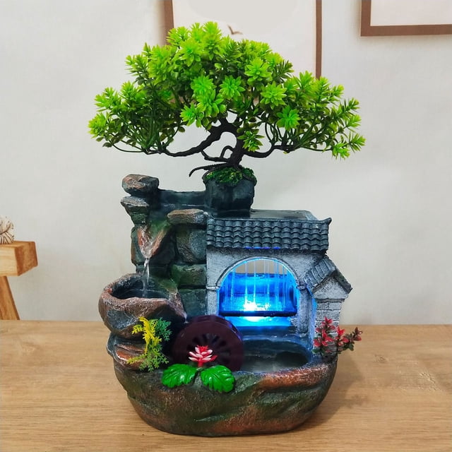 Fuente de Mesa de Agua que Fluye, Plantas de Mesa de Mesa de Cascada de Interior de Rocker de Roca 100-120V Para Dormitorio