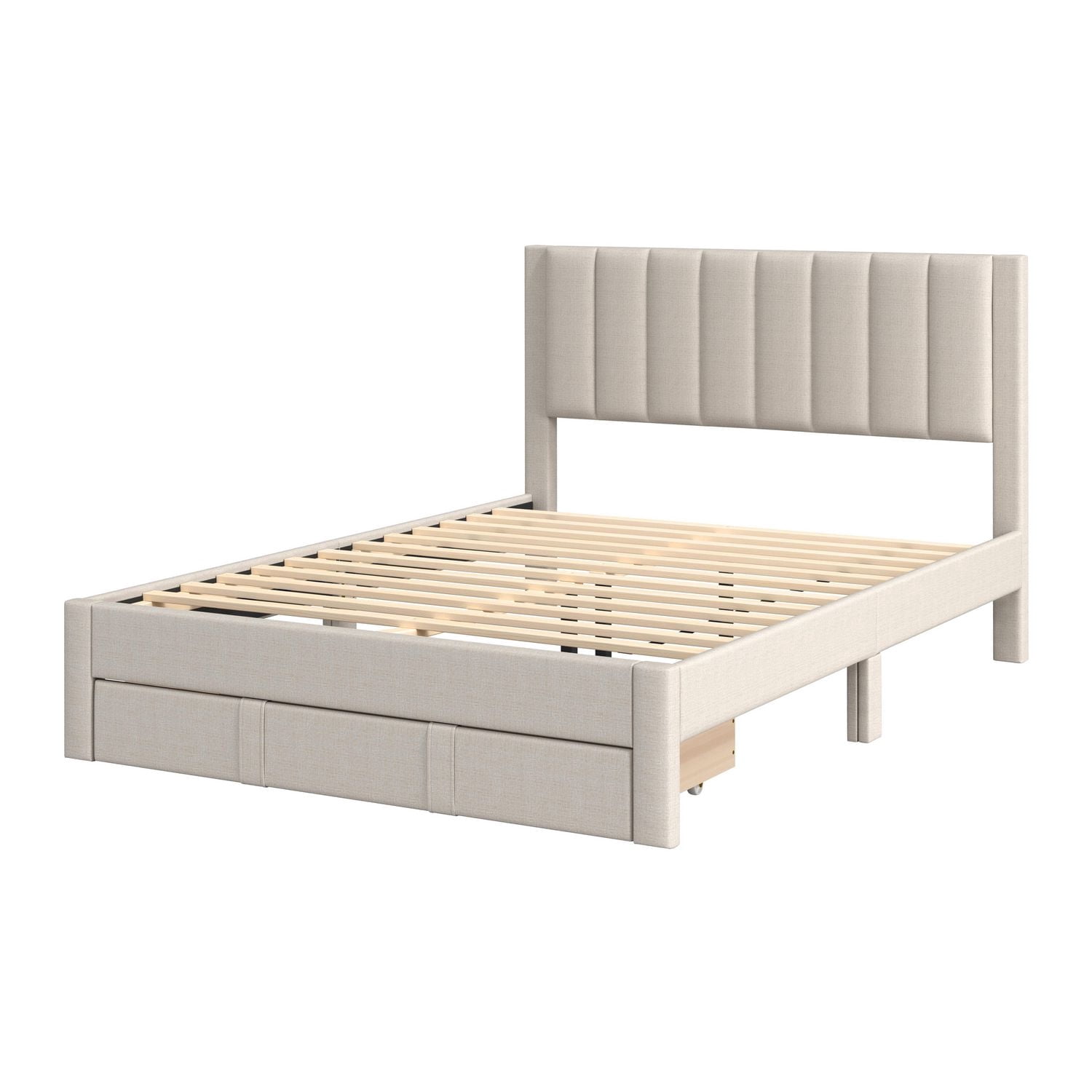Lit plateforme capitonné et rembourré avec rangement CorLiving Metro Beige en versions double/double