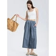 thumbnail image 3 of Womens Cotton Gingham Plaid Culottes Summer Elastic Waist Palazzo Trousers Bottoms with Pockets Navy Blue L, 3 of 6