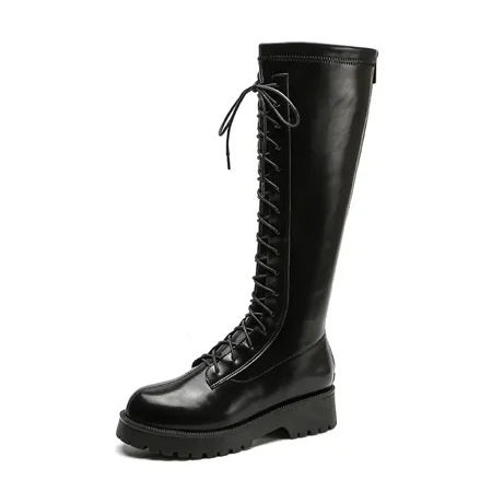 

Women‘s Platform Knee High Boots Round Toe Lace Up & Back Zipper Shoes Women‘s Outdoor Footwear