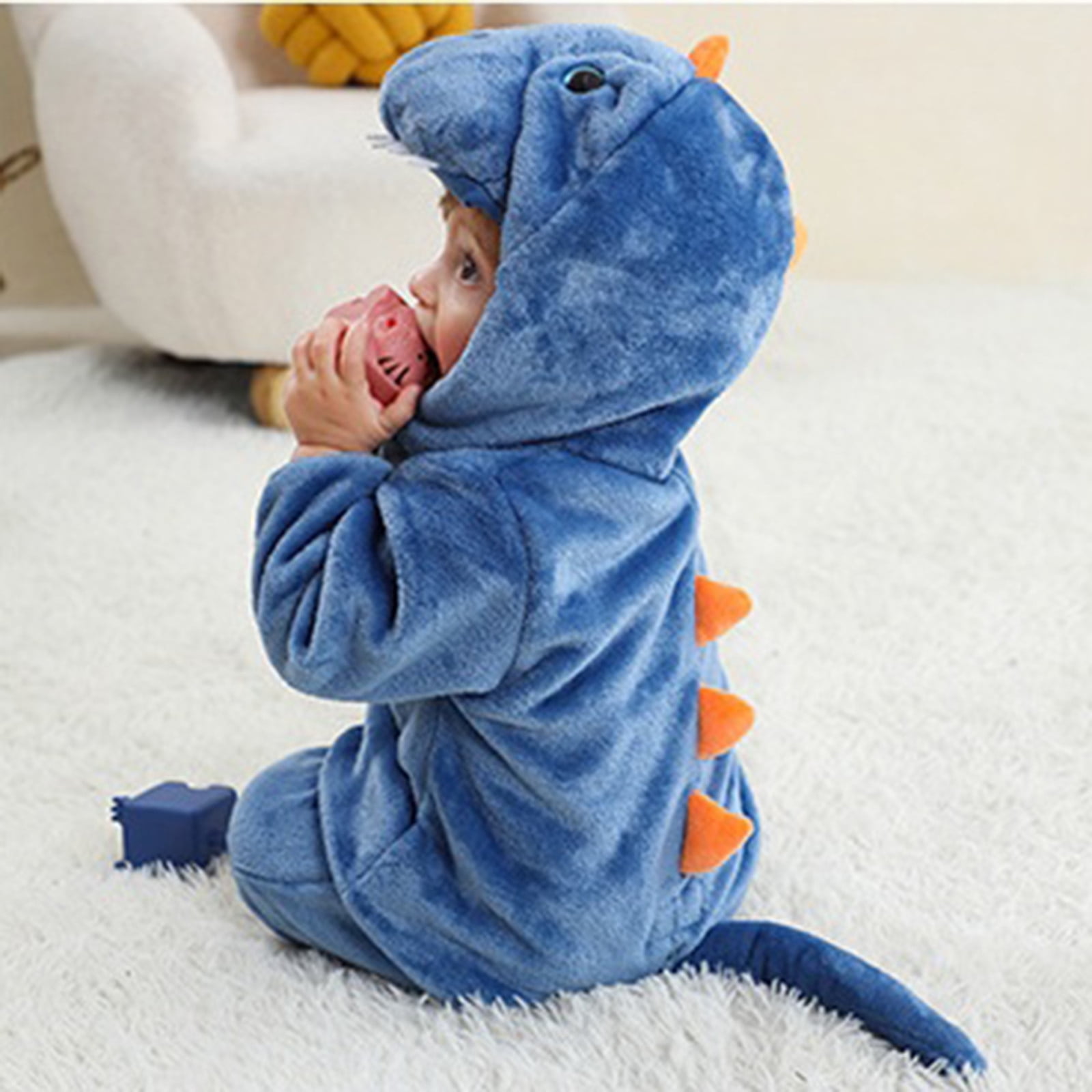 Toddler Boys Onesies Cute Cartoon Animal Hooded Romper Fall Winter Thicken Warm Fuzzy Long Sleeve Overall Unisex Pajamas Cute One-Piece Playsuits For Babys
