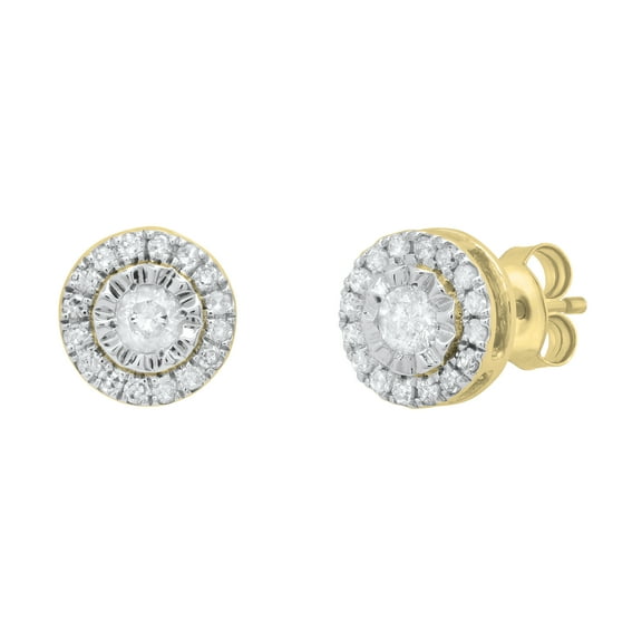 Dazzlingrock Collection Round White Diamond Halo Style Pushback Stud Earrings for Women (0.28 ctw, Color I-J, Clarity I2-I3) in 10K Yellow Gold