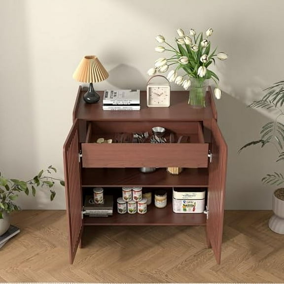 Buffet Cabinet with Storage with 2 Doors, Sideboard Coffee Bar Cabinet for Kitchen with Adjustable Shelf, Dining Room,Living Room (1, Walnut, 27.6''w)