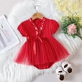 thumbnail image 2 of Otqutp Baby Girls Cute Solid Color Romper Robe Cotton Japanese Pajamas Short Sleeve Romper Tulle Tutu Dress Summer Clothes(Red-a,0-3 Months), 2 of 9