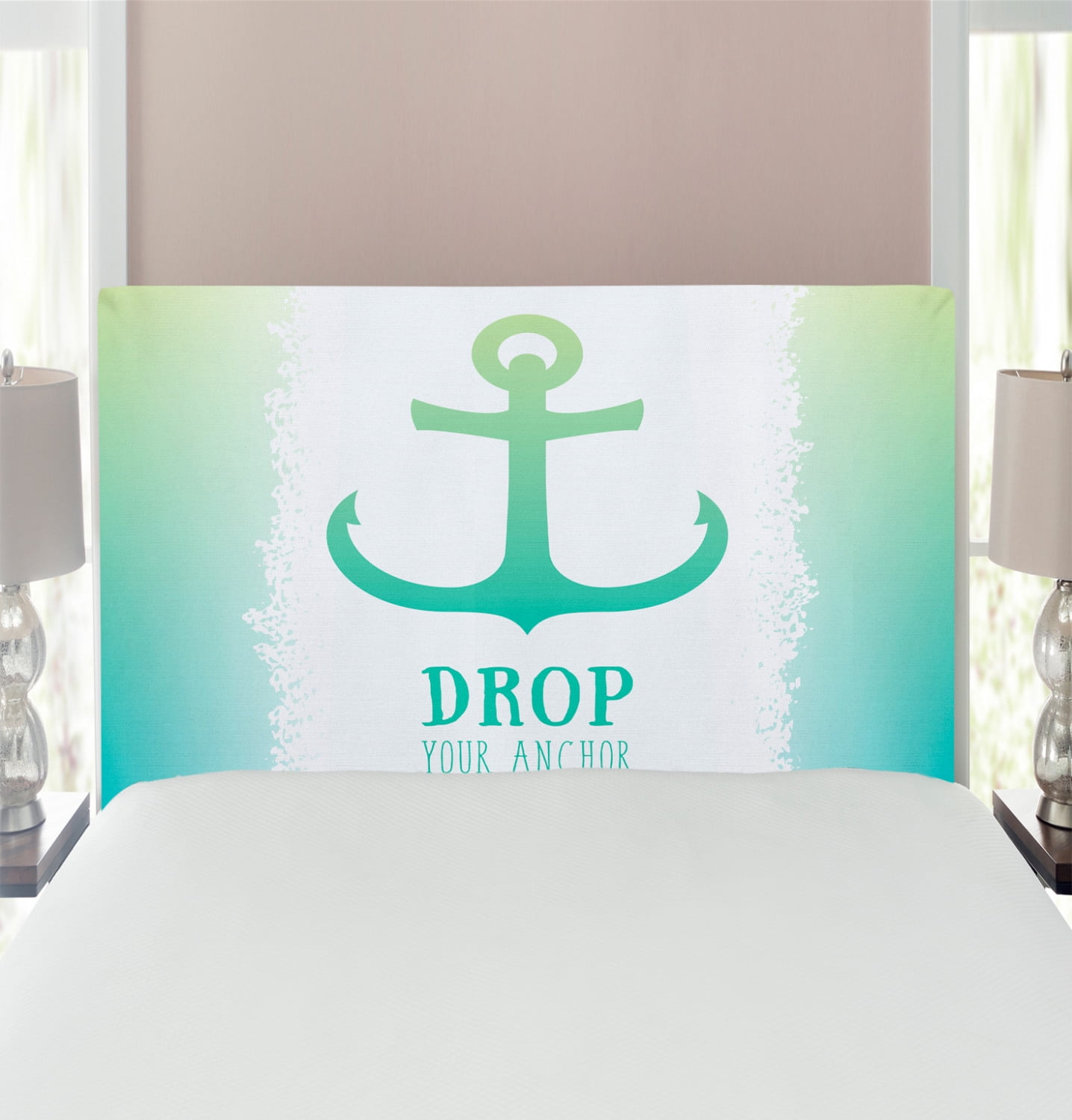 Nautical Headboard, Anchor Illustration Striped 2 Colored Background