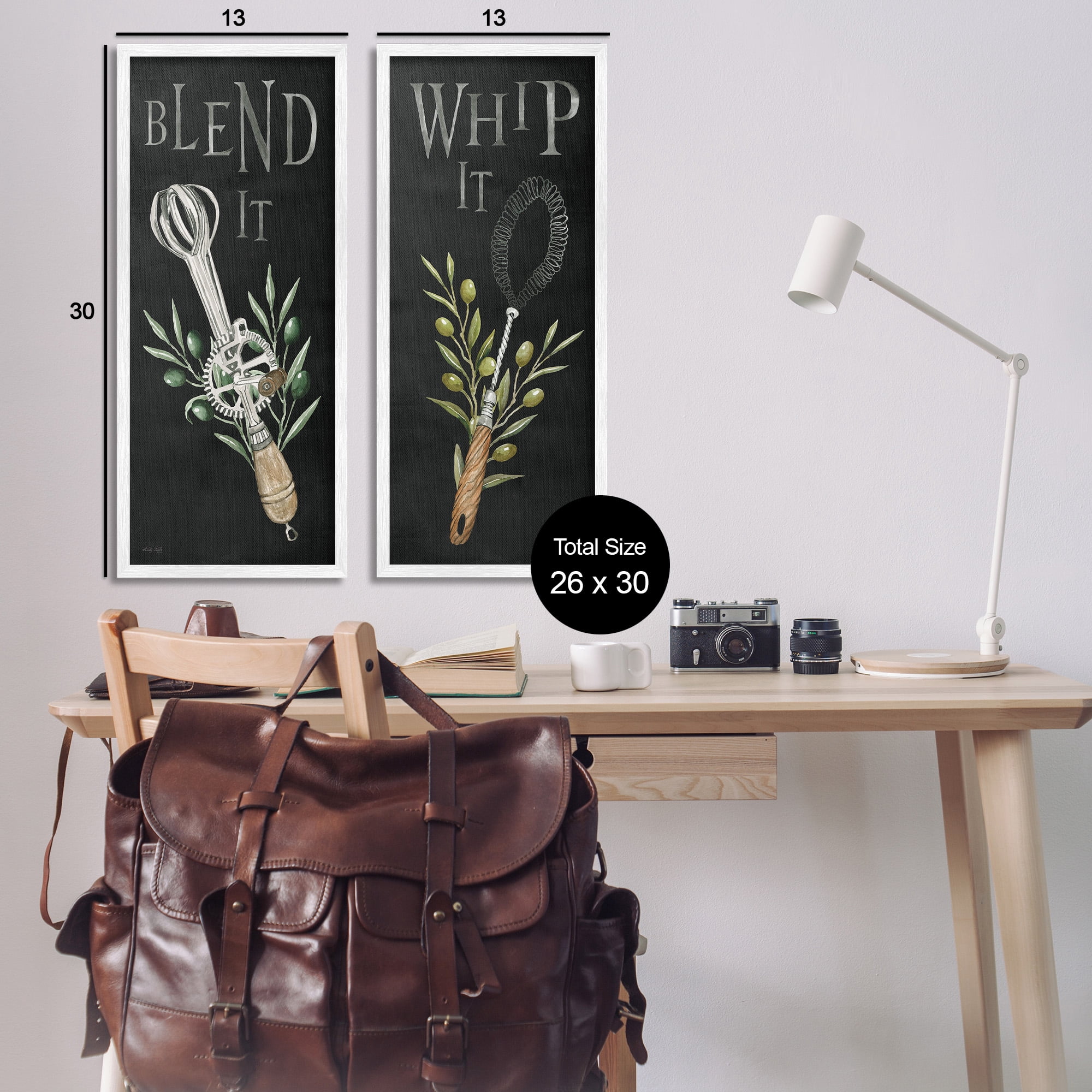 Stupell Industries Vintage Utensil Phrases Botanical & Floral Painting White Framed Art Print Wall Art, 13 x 30, Set of 2