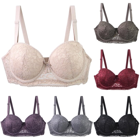 uvwlwu Women Full Floral Lace Underwire Lift Bra Adjustable Thin Straps Wide Side Band Full Coverage Molded Cup Soft Breathable Full Figure Daily Support Underwear,90A