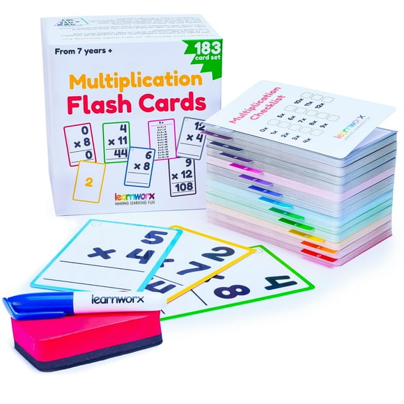 Tarjetas didácticas de multiplicación 3.er grado, 4.°, 5.° y 6.° - 183 tarjetas didácticas de matemáticas - Todos los datos 0-12 - Aprenda tablas de multiplicar y multiplicar para niños - Para edades