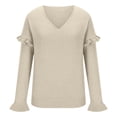 thumbnail image 6 of UTSJKR Women's Fall Knit Sweaters Petal Sleeve Long Sleeve Sweaters 2024 Fashion Classic Solid Crew Neck Pullover Tops Loose Cozy Going Out Oversized Jumper Knitwear Beige S, 6 of 8