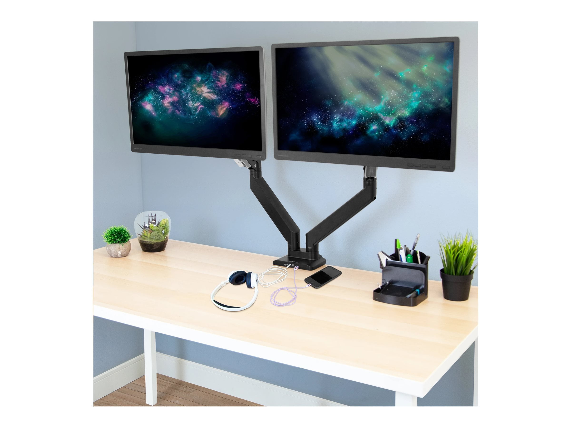 PEAL Free Standing Dual TV LCD Monitor Desk Mount Fit Two 2 Screens 27'' 33lbs 