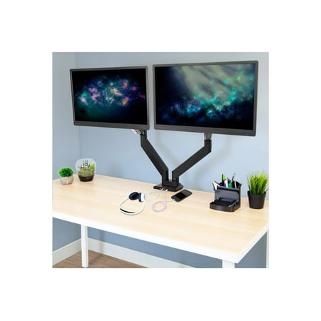 Mount-It! - Dual Monitor Desk Mount with USB and Multimedia Ports - Black