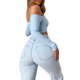 thumbnail image 2 of TRKIYQC, Top corto con hombros descubiertos, camiseta de manga larga de verano para mujer, camiseta con cuello de pico, camiseta elegante para fiesta y discoteca, ropa de calle para mujer TRKIYQC moderno, 2 of 9