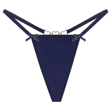 BYHONG European and Women s Thong Hot and Sexy Chain Bow Tie Low Waisted Seamless Women s Underwear Panties for Women Pack Blue L