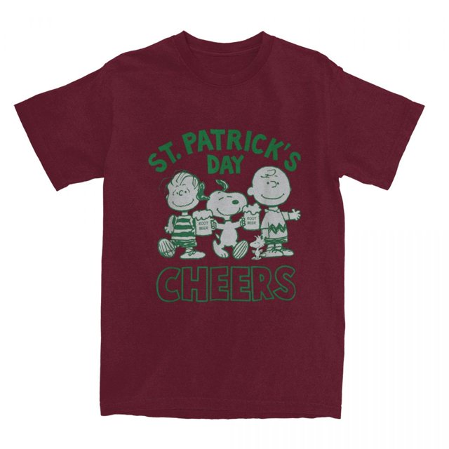 Camiseta de Peanuts, Snoopy, San Patricio, Charlie Brown, Cheers para hombres, camiseta vintage, camisetas de cuello redondo, idea de regalo de algodón puro