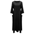 thumbnail image 3 of Women Cotton and Linen Shirt Dress Pocket Solid Round Neck Maxi Dress Casual Loose Long Sundress Half Sleeves Plus Size, 3 of 5