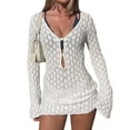 thumbnail image 1 of Robe de Plage Mini au Crochet à Manches Longues pour Femme, Cache-Maillot, Blanche, m, 1 of 9