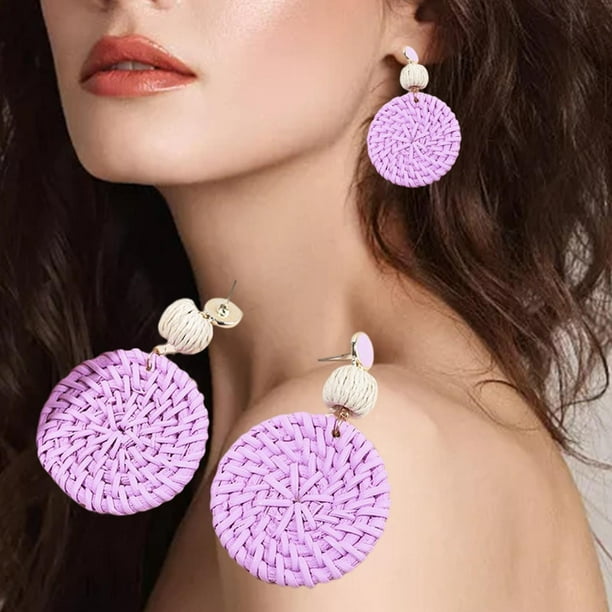 Pendientes de ratán con borlas , de mimbre de paja, pendientes llamativos ligeros, pendientes colgantes de joyería para , púrpura Violeta Salvador Pendientes Mujer