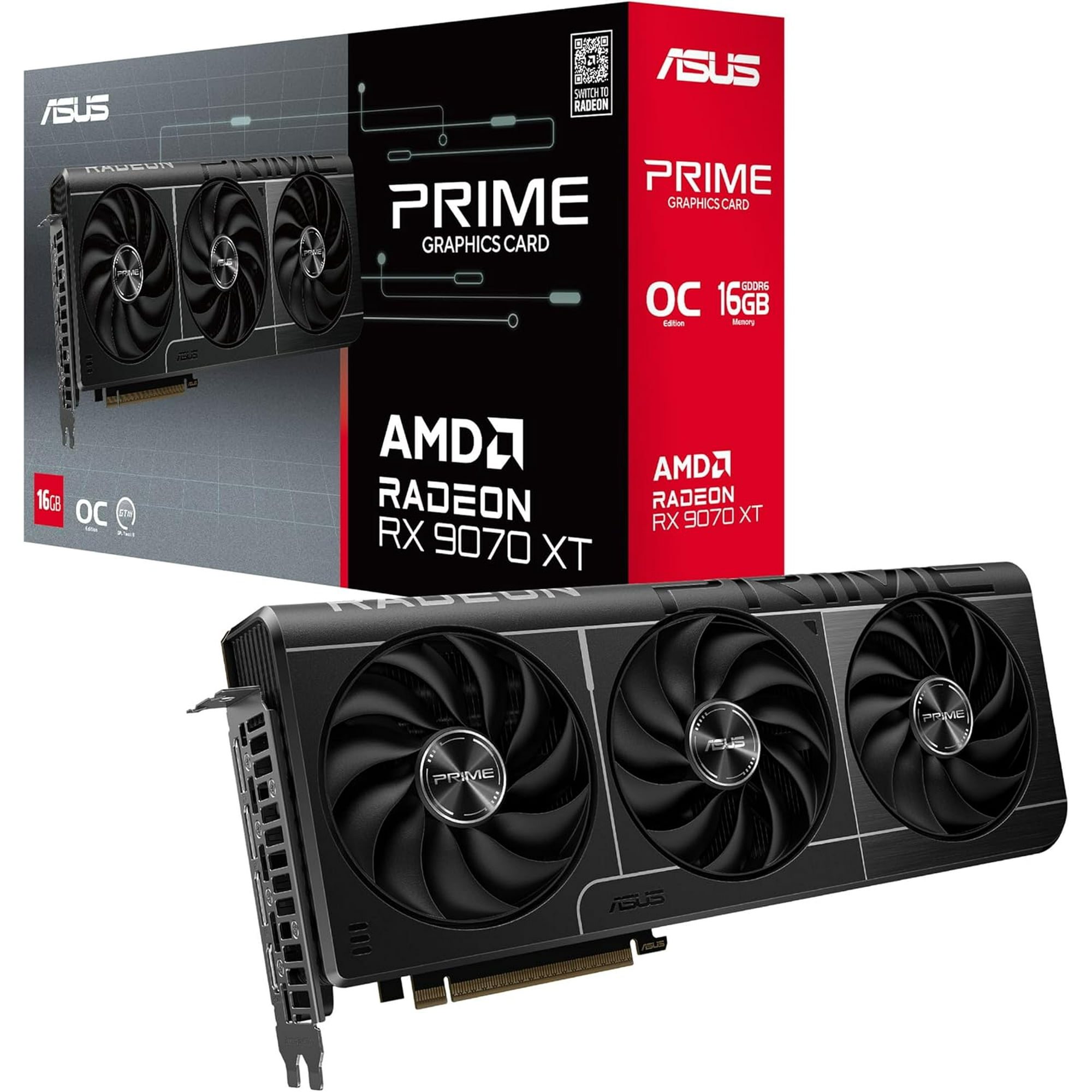 ASUS Prime Radeon™ RX 9070 XT OC Edition Graphics Card, AMD (PCIe 5.0, HDMI/DP 2.1, 2.5-Slot Design, Axial-tech Fans, Ball Bearings, Dual BIOS, GPU Guard)