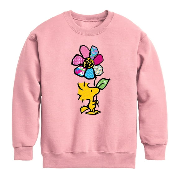 Peanuts - Woodstock With Flower And Pattern - Toddler And Youth Crewneck Fleece Sweatshirt