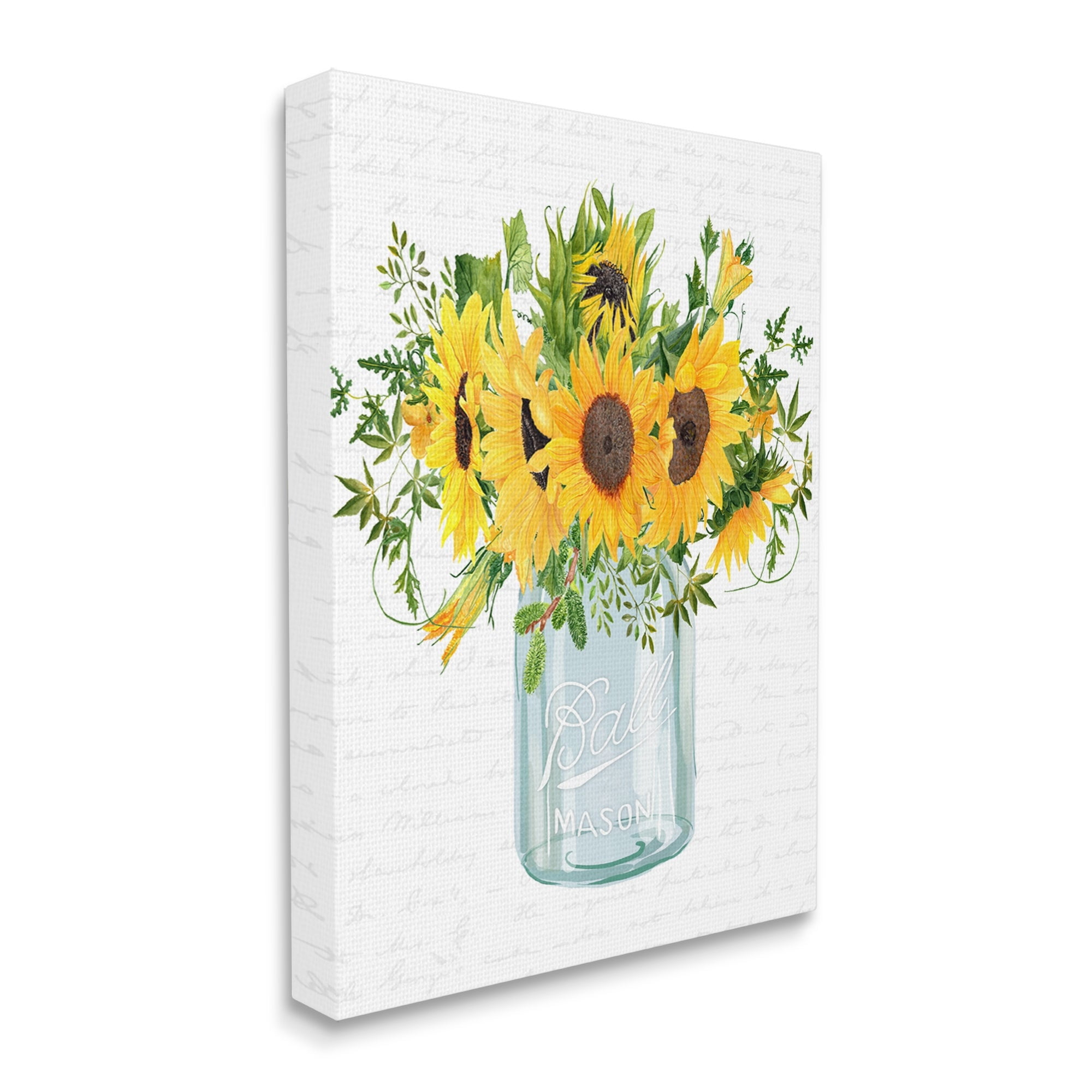 Stupell Industries Country Sunflowers Bouquet Vintage Script Text Pattern Graphic Art Gallery Wrapped Canvas Print Wall Art, Design by Lettered and Lined