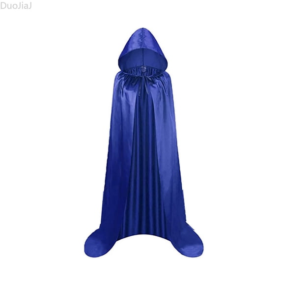 DuoJiaJ Mens Hooded Satin Cloak, Stand Collar Gothic Cape Blue