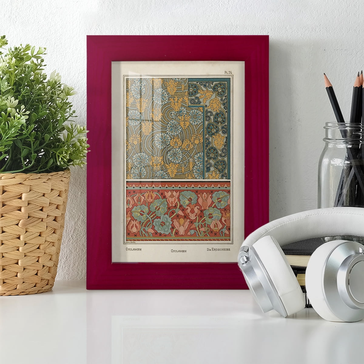 Nouveau Decorative I - Framed Print w/glass - Cherry Red