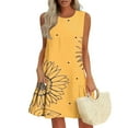 thumbnail image 2 of Womens Summer Dress with Pockets Floral Print Sleeveless Loose Crew Neck Tank Short Dress Pleated Swing Sundress (XL, Yellow), 2 of 7