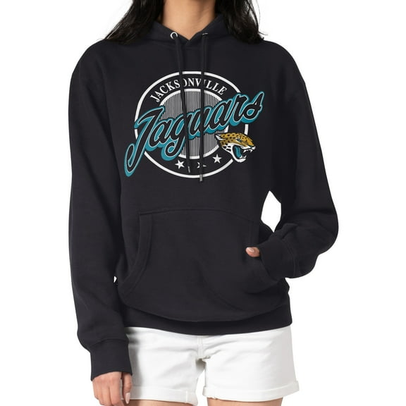 Women's G-III 4Her by Carl Banks Black Jacksonville Jaguars Pinstripe Circle Fleece Pullover Hoodie