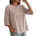 thumbnail image 4 of Kelon Short Sleeve Womens Linen Cotton Tops Vacation Casual Outfits Blouses Dressy Casual Summer Outfits 2026, 4 of 5