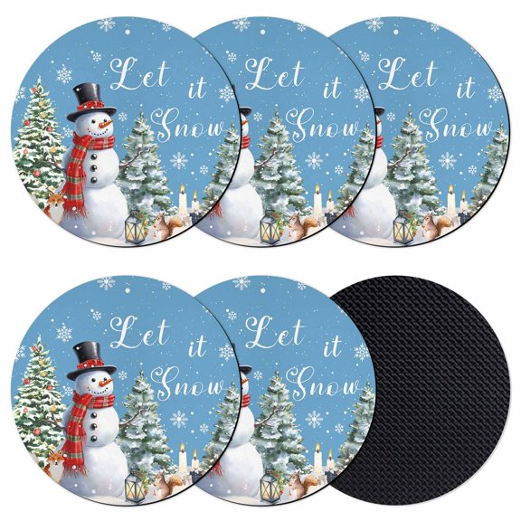 Blue Snowman Christmas Coasters Set of 6, Absorbent Coasters for Drinks, Xmas Tree Snowflake Gifts Coaster for Desk Coffee Table Protection, Home Decor House Warming Gifts 4"