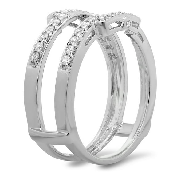 Dazzlingrock Collection 0.50 Carat (ctw) 10K Round Diamond Ladies Wedding Enhancer Double Ring 1/2 CT, White Gold, Size 6