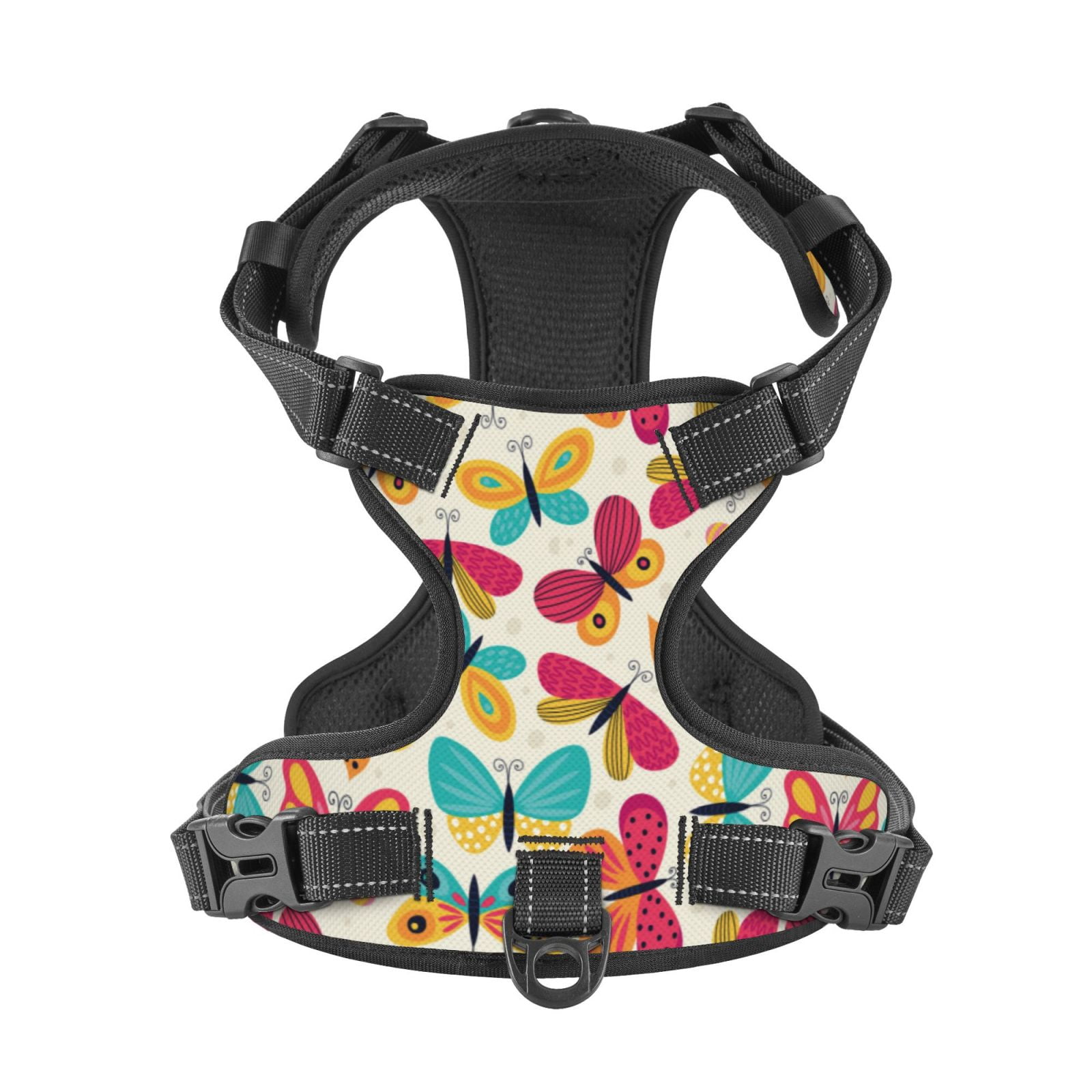 Kdxio Colorful Butterflies Print No Pull Dog Harness Adjustable Reflective Oxford Easy Control Medium Large Dog Harness for Training and Everyday-Medium