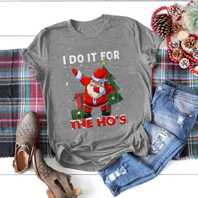 Pntutb Navidad Mujer Moda O-cuello Manga corta Casual Linda camisa de vacaciones Pntutb Pntutb-123