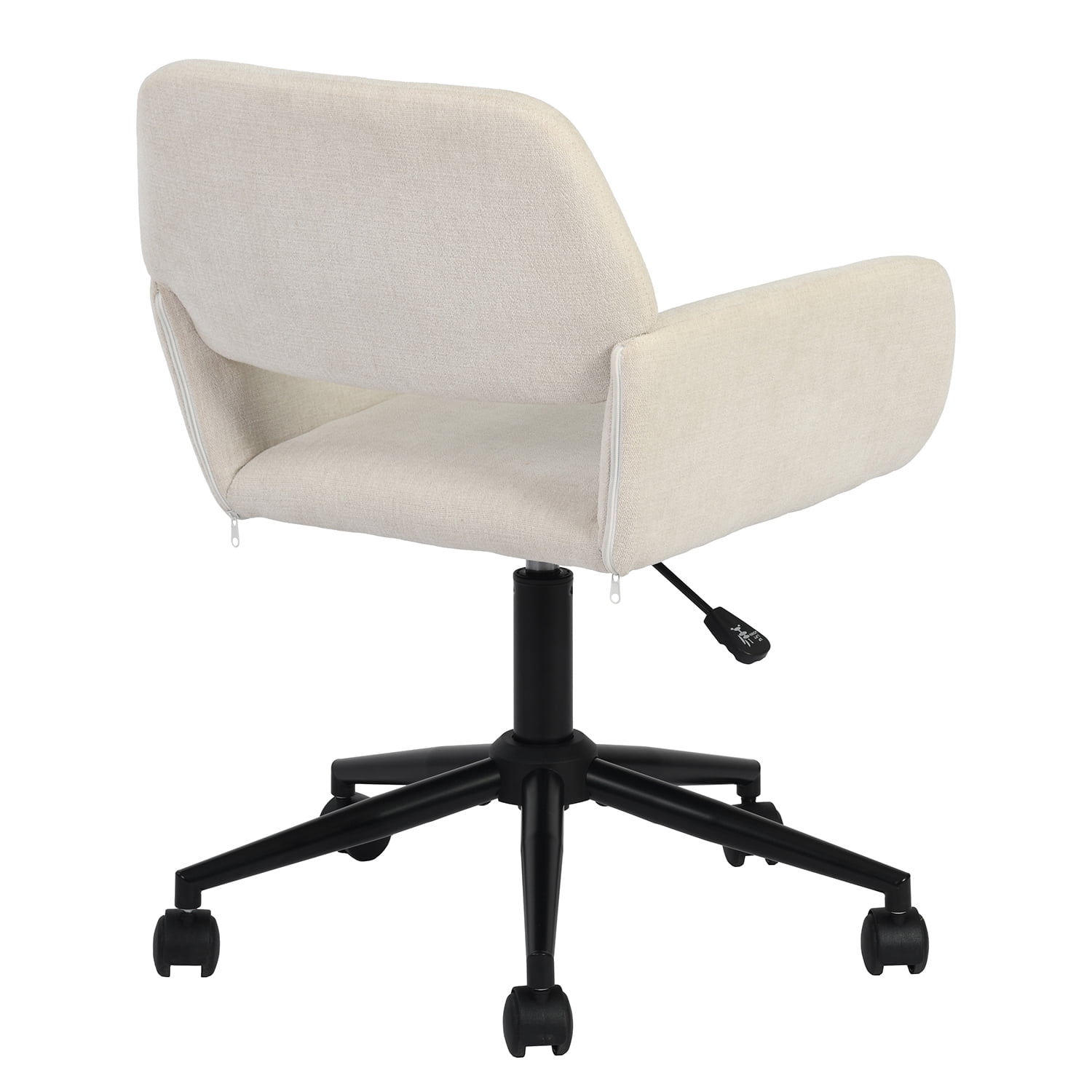 Adjustable Mid-Back Desk Chair, 360° Swivel Rolling Fabric Task Chair, Beige Ergonomic Chair for Home Office Vanity Bedroom Living Room