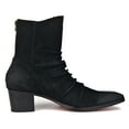 thumbnail image 5 of OSSTONE Dress Boots Chelsea Designer Boots for Men Zipper-up Leather Casual Heel Shoes JY002-BlackSuede-Pleated-7 Pleated Suede Black, 5 of 6