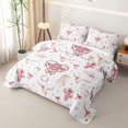 thumbnail image 3 of Manfei Western Cowgirl Skull Bed Spread Queen 3pcs,Cartoon Boots Cactus Queen Coverlet Set,White Pink,1 Quilt and 2 Pillowcases, 3 of 7