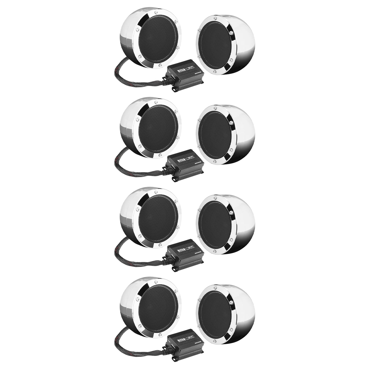 Boss 4" 1000W Full Range Motorcycle ATV Bluetooth Speakers Pair and Amp