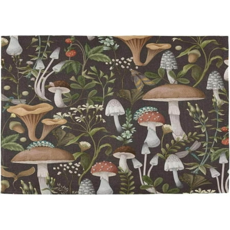 

Bestwell Placemats Set of 4 Mushroom Heat-Resistant Non-Slip Double Sided Washable Kitchen Dining Table Mats for Kitchen Table Decoration 12 x 18 Inch
