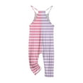 thumbnail image 5 of Jinhomg Jumpsuit for Little Girls 2025 Trendy Color Block Striped Print Bib Overalls Casual Comfy Spaghetti Straps Onesie Long Pants with Pockets Holiday Sales Purple 9 Years, 5 of 9